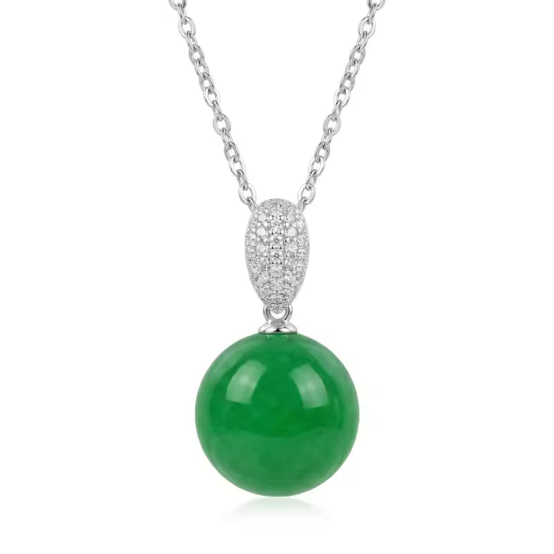 Elegant Green Jade Sphere Pendant Necklace
