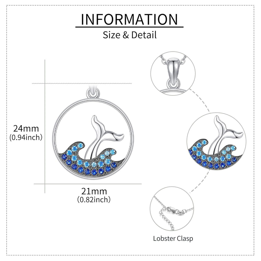 Sterling Silver Whale Tail Necklace with Blue Cubic Zirconia – 18-Inch Chain