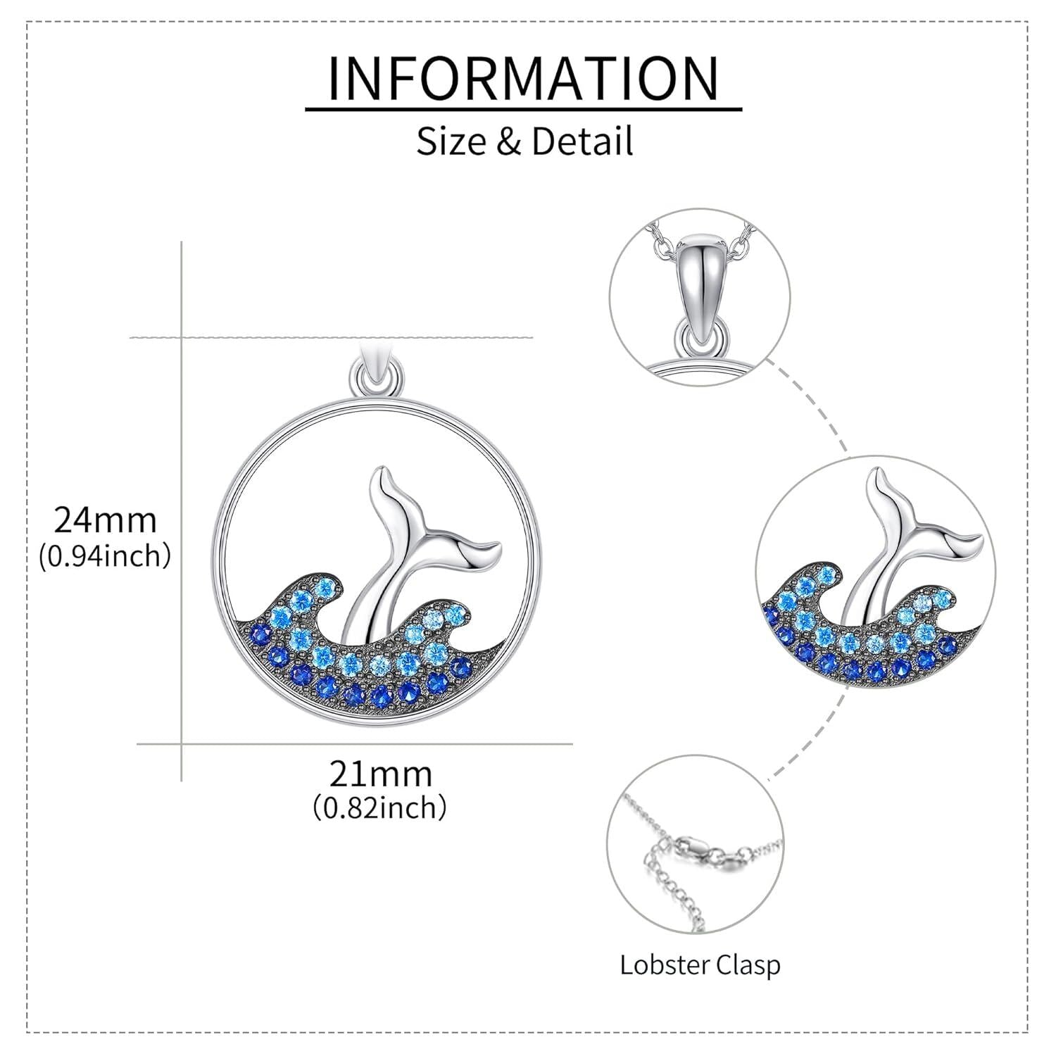 Sterling Silver Whale Tail Necklace with Blue Cubic Zirconia – 18-Inch Chain