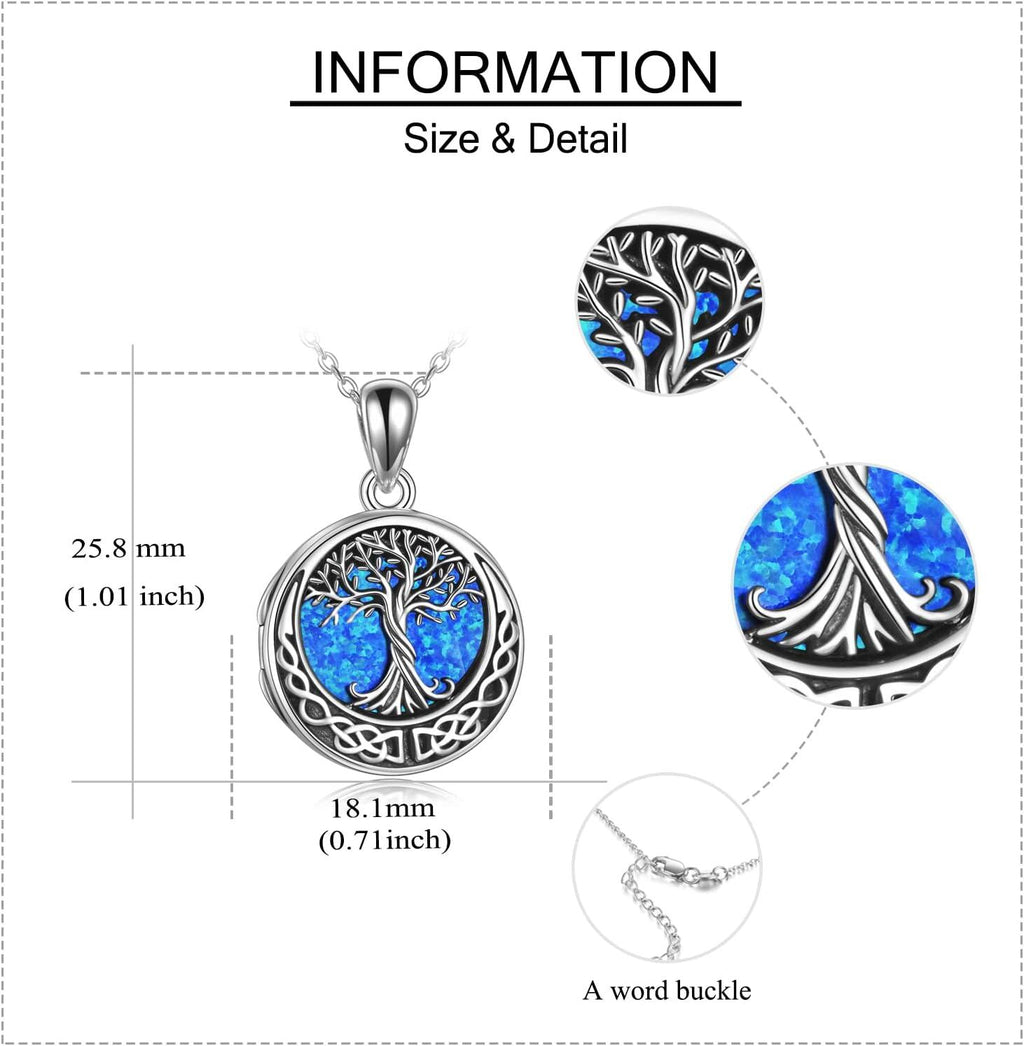 Tree of Life Locket Necklace with Blue Opal Inlay