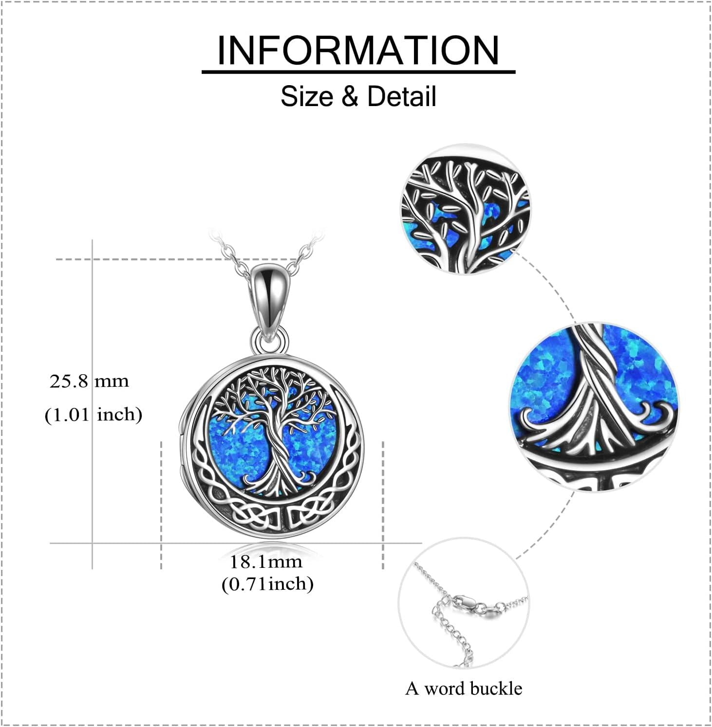 Tree of Life Locket Necklace with Blue Opal Inlay
