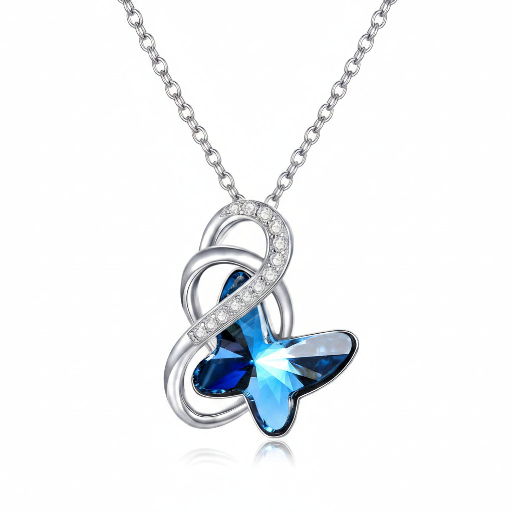 Infinity Blue Butterfly Pendant Necklace