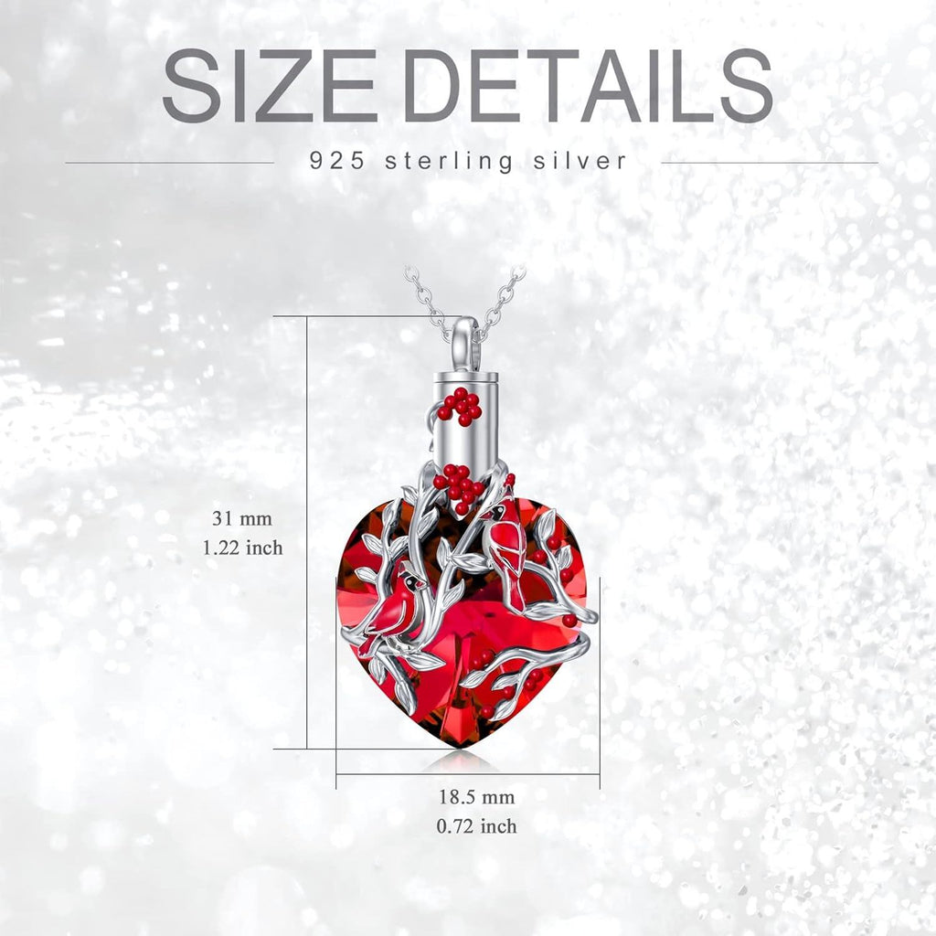Cardinal Love Bird Heart Cremation Urn Necklace Pendant