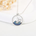 Sterling Silver Whale Tail Necklace with Blue Cubic Zirconia – 18-Inch Chain