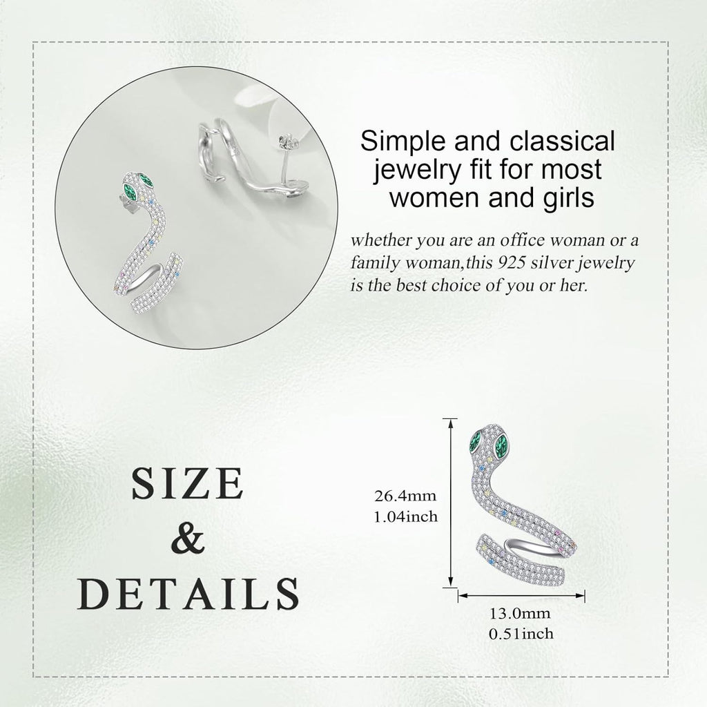Sterling Silver Snake Stud Earrings with Green Eyes – Cubic Zirconia