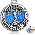 Tree of Life Locket Necklace with Blue Opal Inlay
