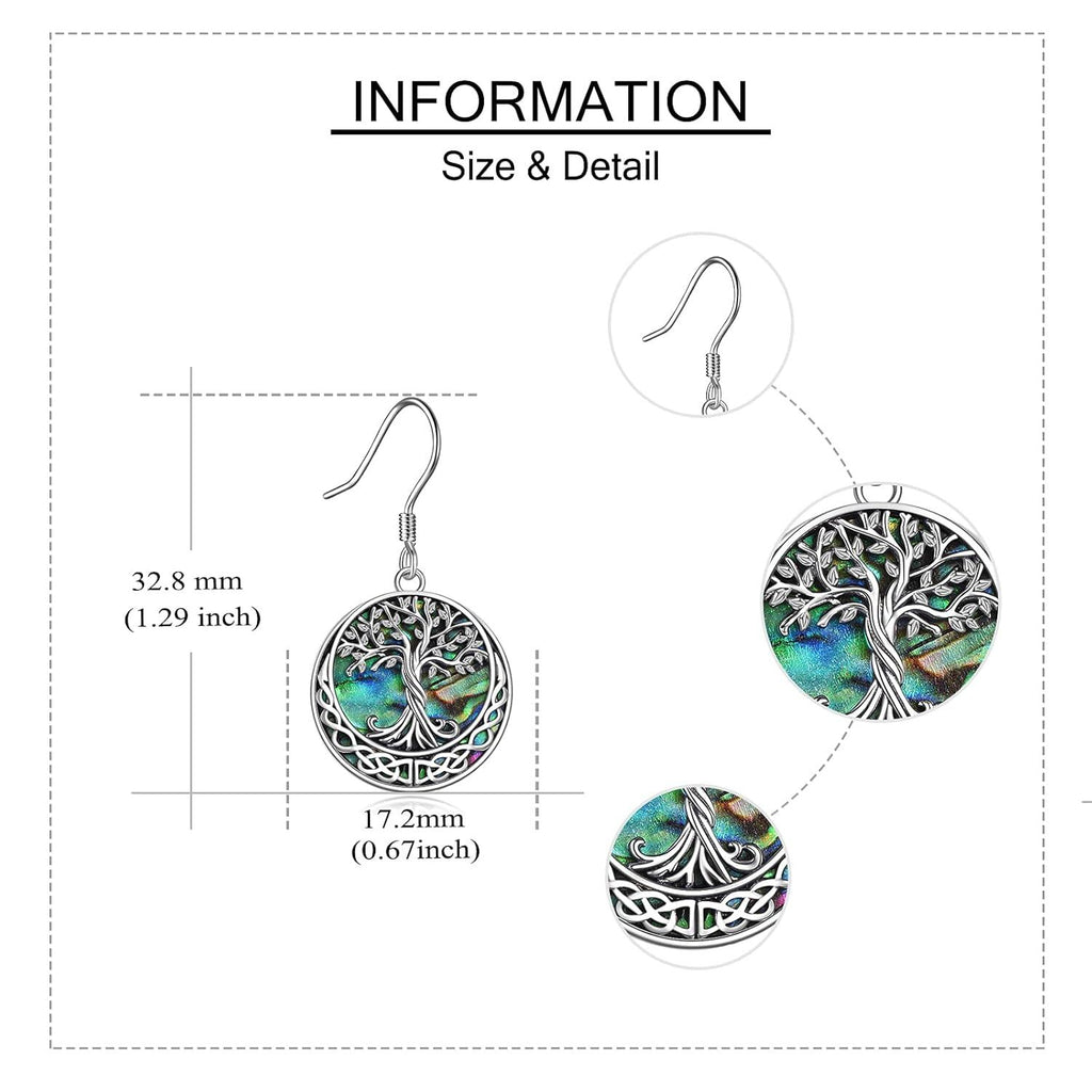 Celtic Tree of Life Abalone Shell Drop Earrings