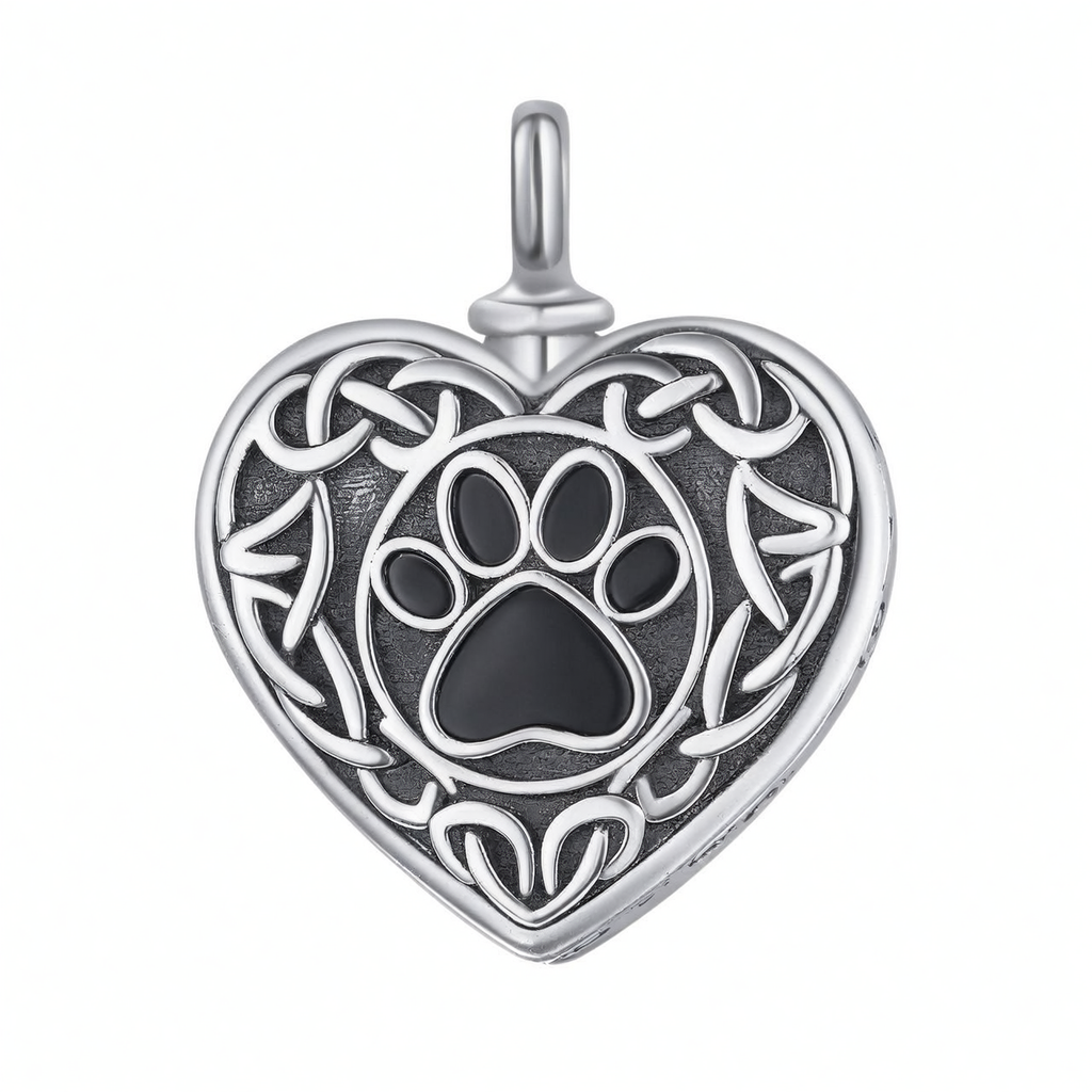 Celtic Paw Print Heart Locket Cremation Ashes Urn Necklace