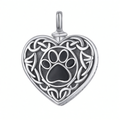Celtic Paw Print Heart Locket Cremation Ashes Urn Necklace