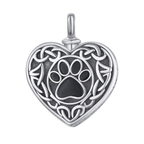 Celtic Paw Print Heart Locket Cremation Ashes Urn Necklace