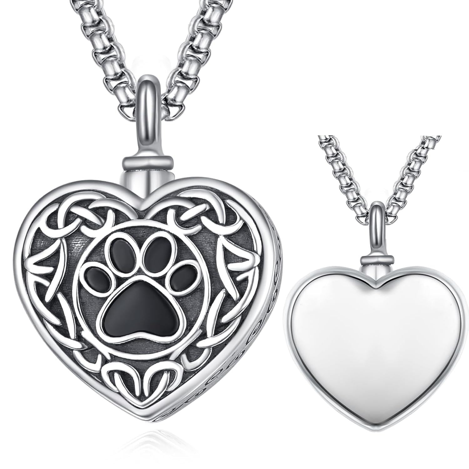 Pet Memorial Urn Necklace – Celtic Knot Paw Print Heart Pendant