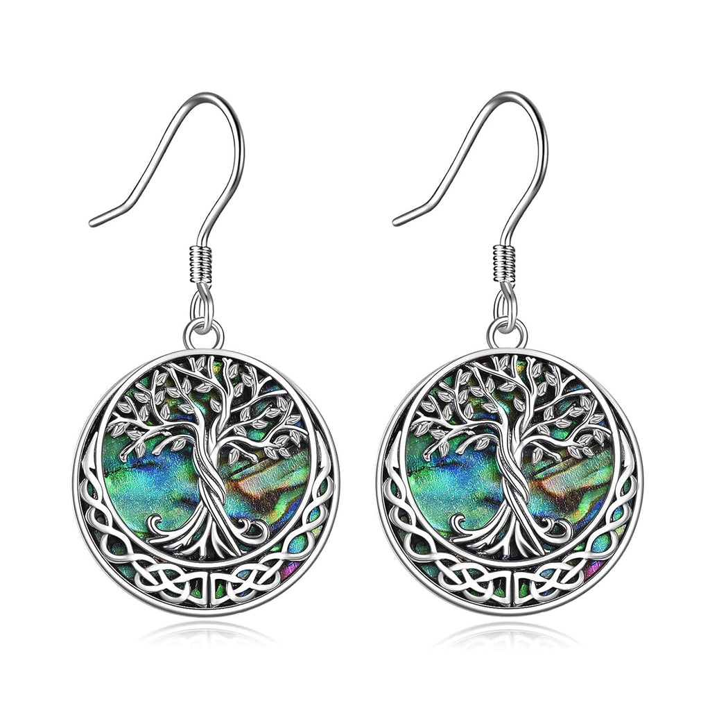 Celtic Tree of Life Abalone Shell Drop Earrings