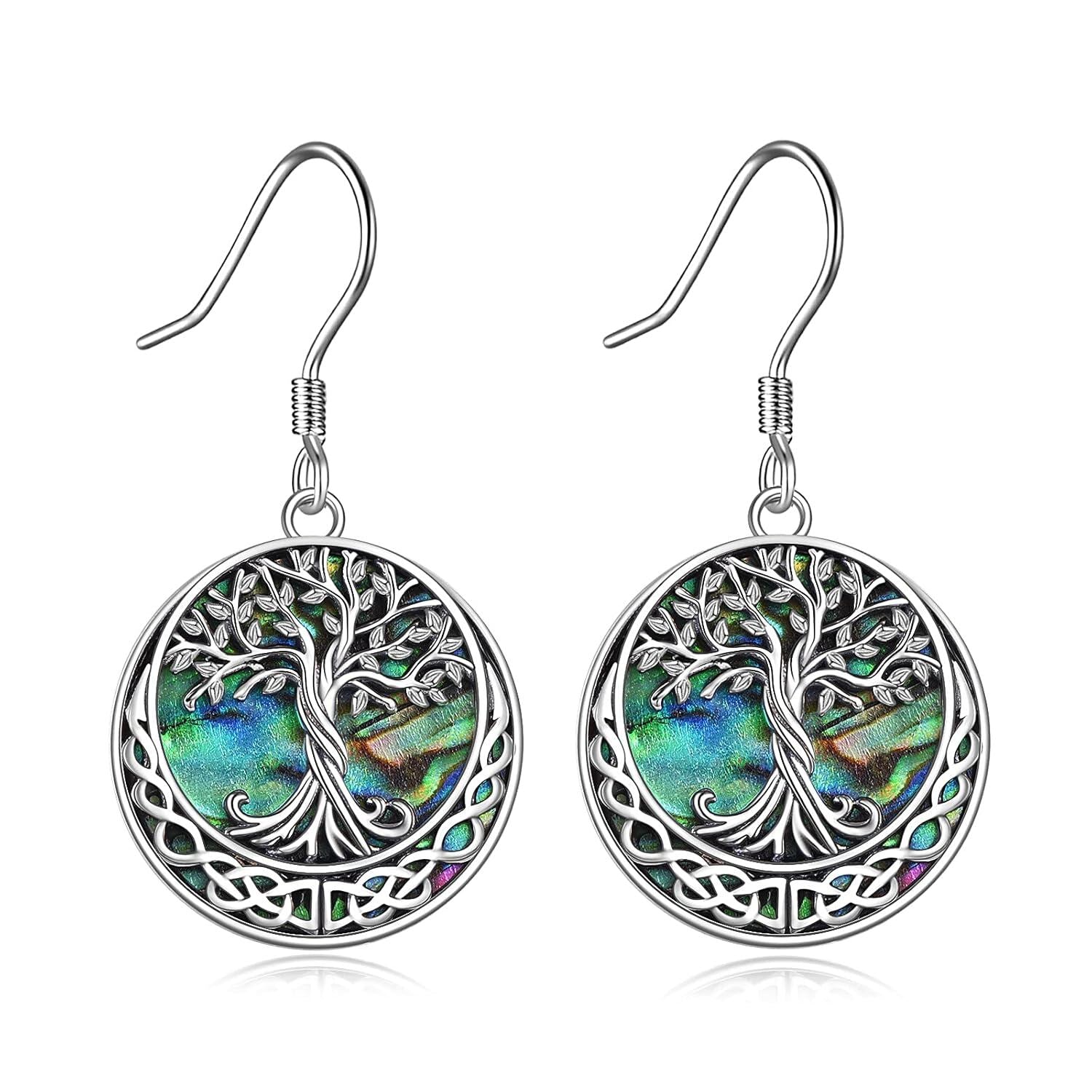 Celtic Tree of Life Abalone Shell Drop Earrings