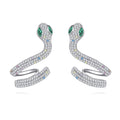Sterling Silver Snake Stud Earrings with Green Eyes – Cubic Zirconia