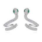 Sterling Silver Snake Stud Earrings with Green Eyes – Cubic Zirconia