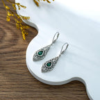 Sterling Silver Oxidised Emerald Drop Earrings – Ornate Teardrop Design