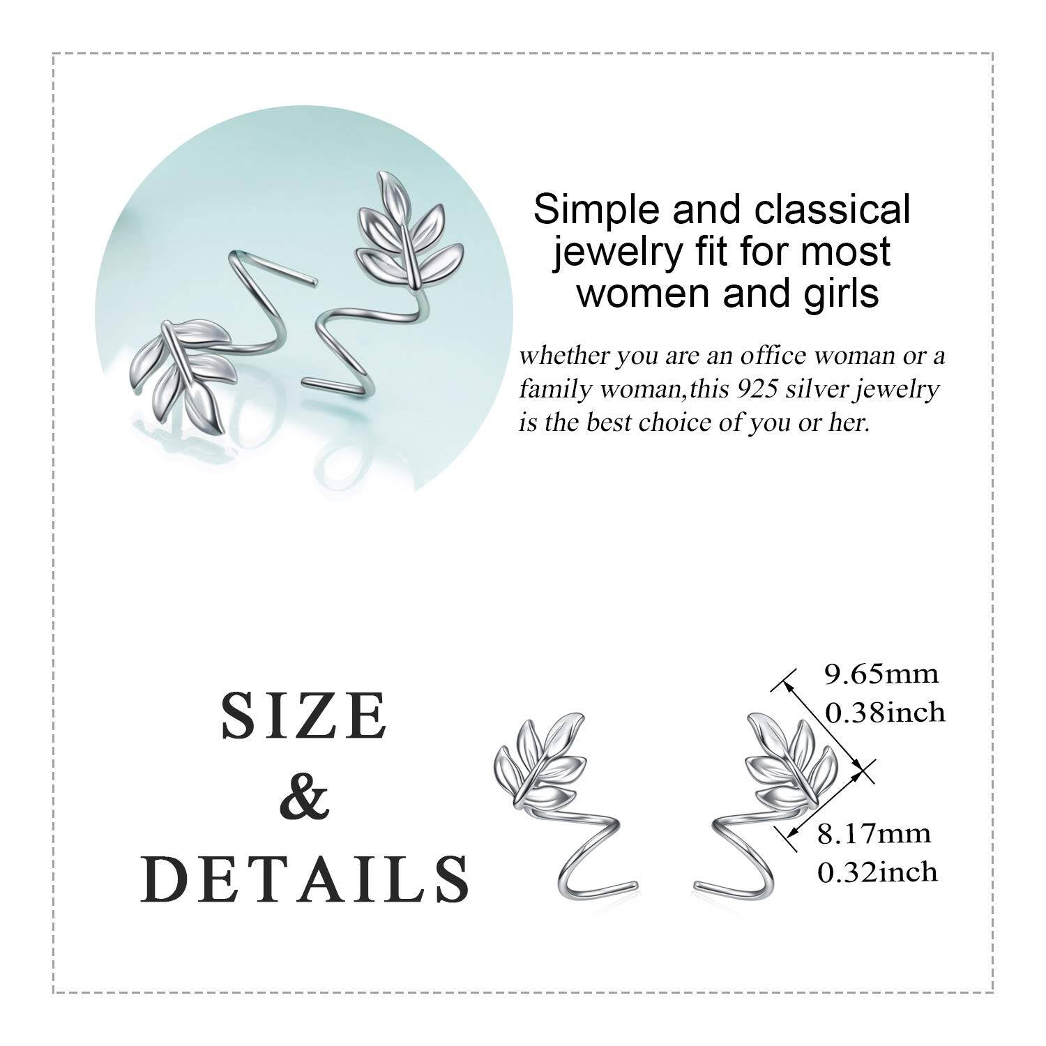 Sterling Silver Leaf Ear Climber Earrings – Lightweight Nature-Inspired Studs