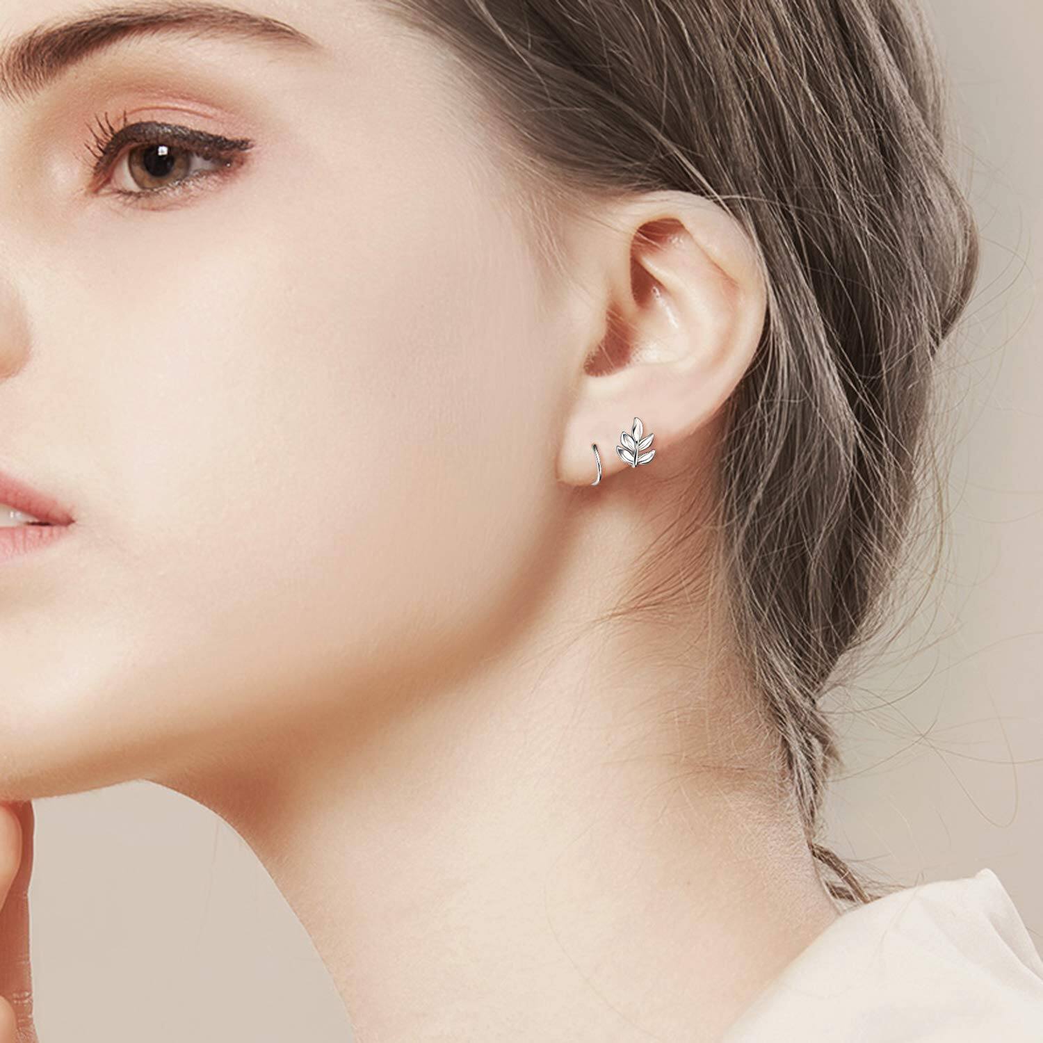Sterling Silver Leaf Ear Climber Earrings – Lightweight Nature-Inspired Studs