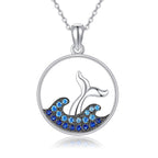 Sterling Silver Whale Tail Necklace with Blue Cubic Zirconia – 18-Inch Chain