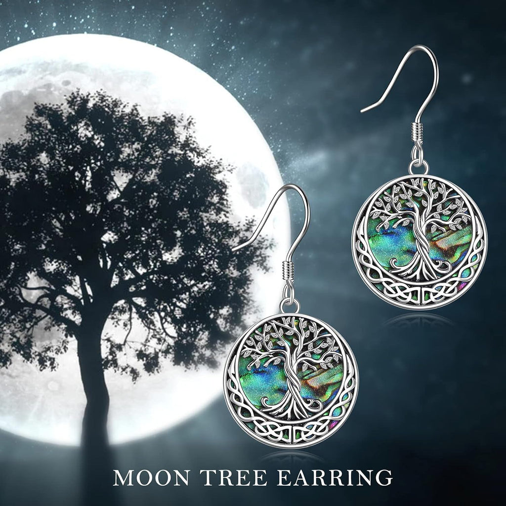 Celtic Tree of Life Abalone Shell Drop Earrings