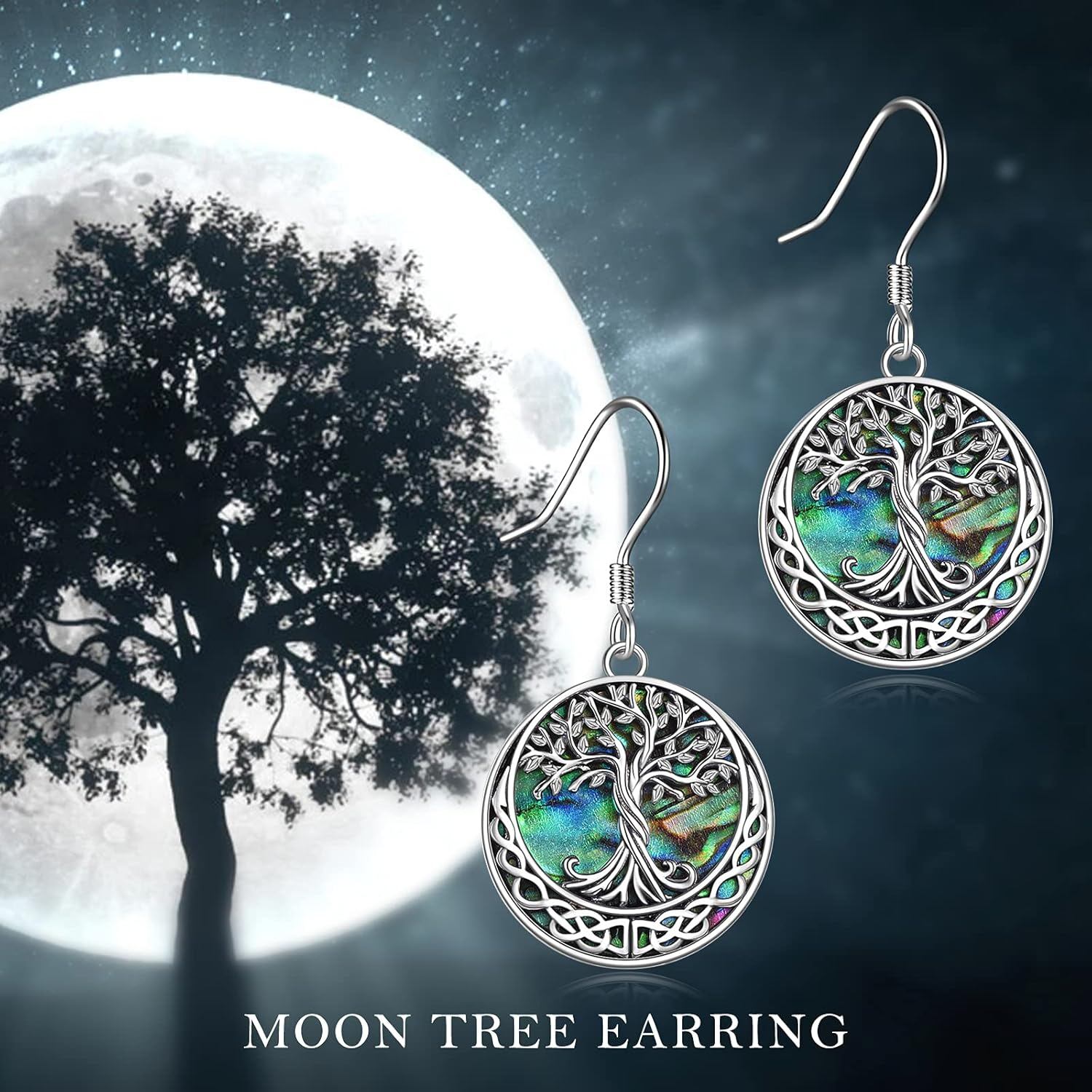 Celtic Tree of Life Abalone Shell Drop Earrings