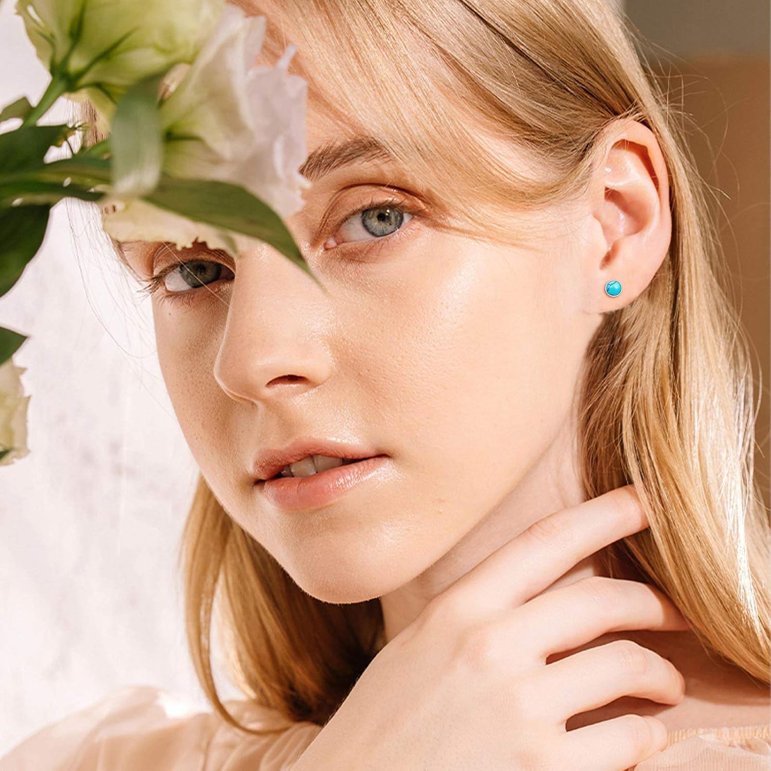 Love Stud Earrings With Turquoise