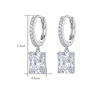 Sterling Silver Emerald-Cut Cubic Zirconia Drop Huggie Earrings
