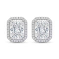Sterling Silver Emerald-Cut Cubic Zirconia Halo Stud Earrings
