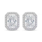 Sterling Silver Emerald-Cut Cubic Zirconia Halo Stud Earrings