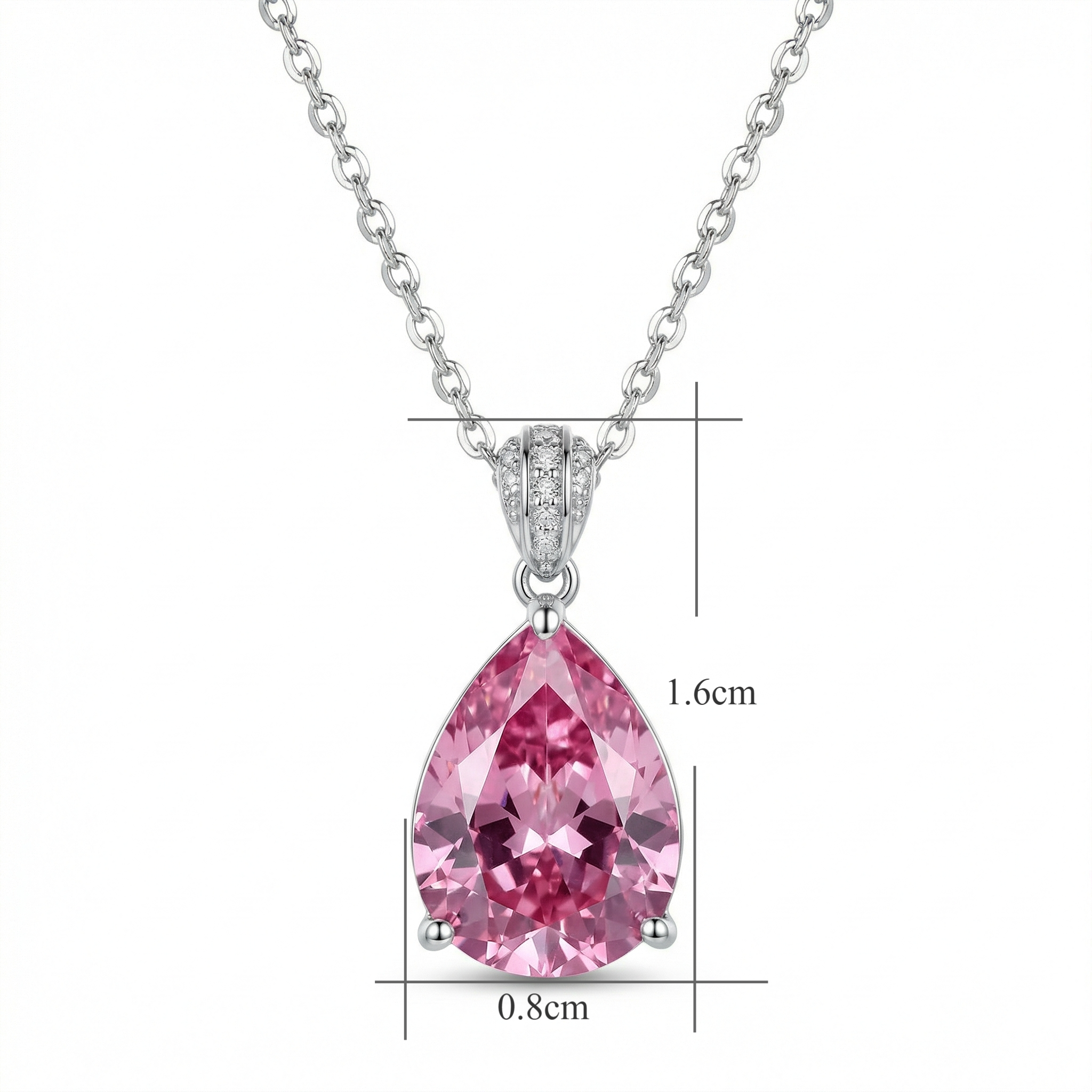 Pink Pear-Cut Pendant Necklace with Sparkling Bail – Silver-Tone Jewellery