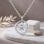 Sterling Silver Round Moissanite Circle Pendant Necklace