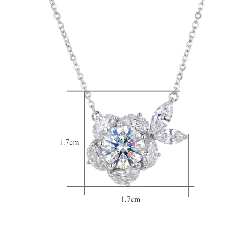 Sterling Silver Moissanite Flower Pendant Necklace