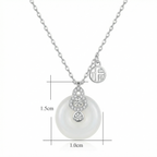 Silver White Jade Gourd Pendant Necklace with Fortune Charm
