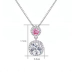 Sterling Silver Pink and Cushion-Cut Moissanite Halo Pendant Necklace