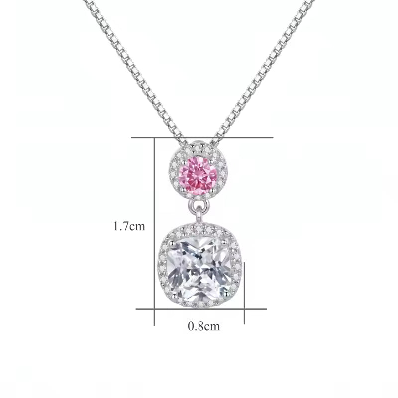 Sterling Silver Pink and Cushion-Cut Moissanite Halo Pendant Necklace