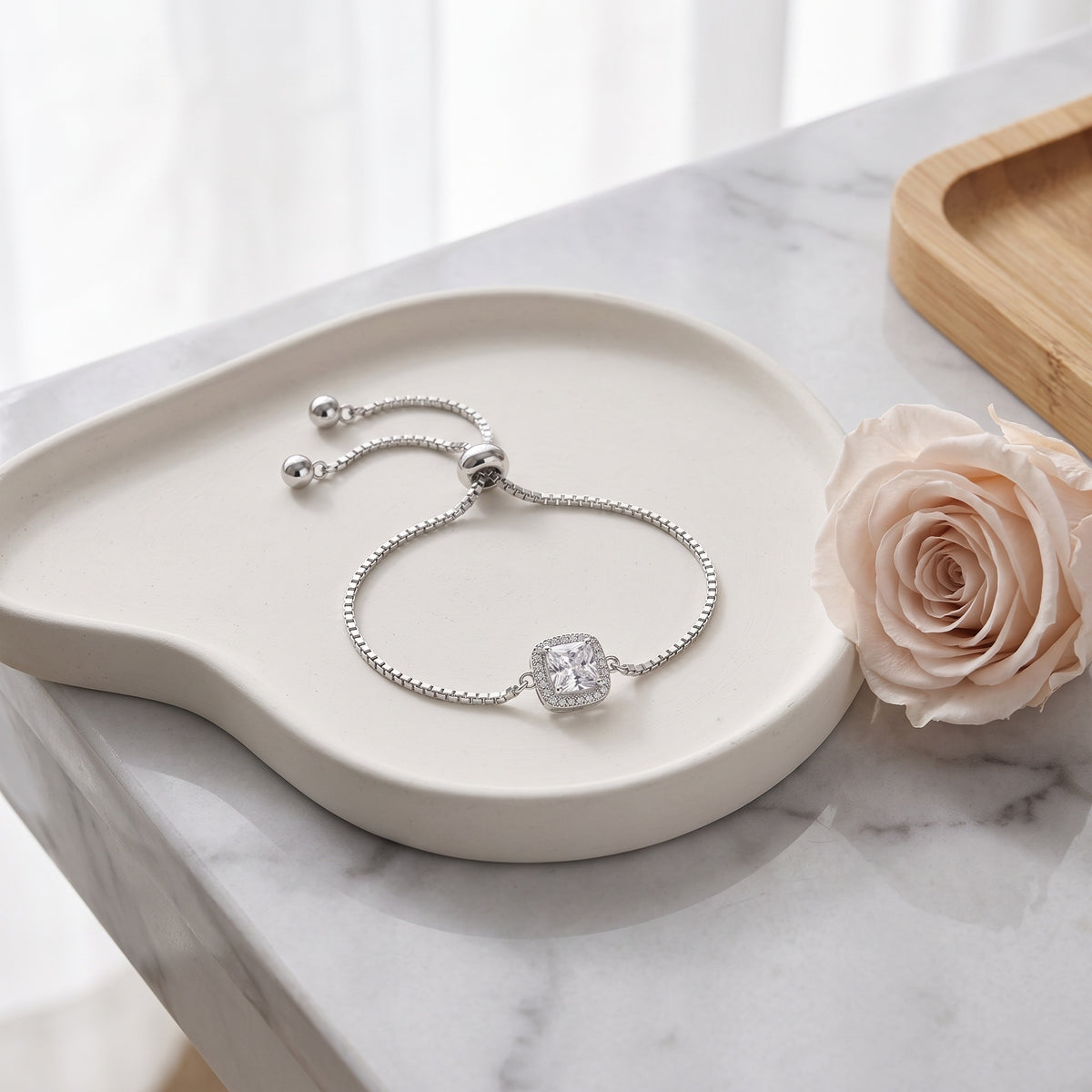 Sterling Silver Moissanite Halo Bracelet