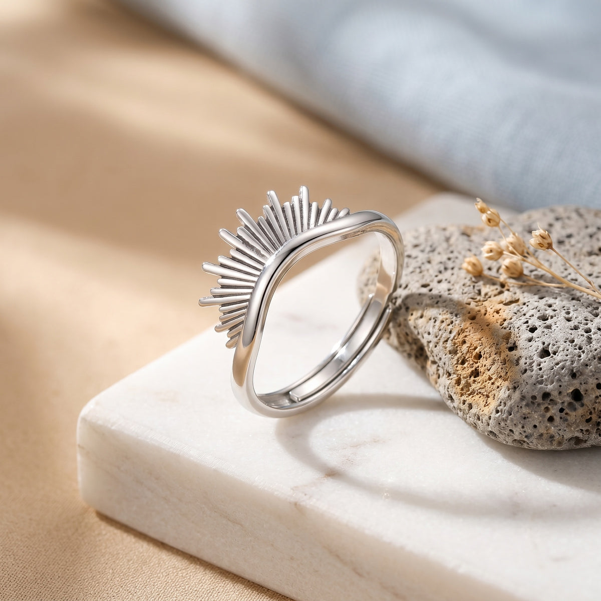 Sterling Silver Sunburst Adjustable Ring