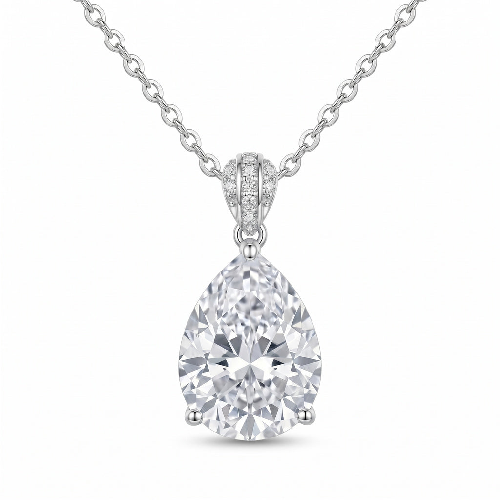 Sterling Silver Pear-Cut Cubic Zirconia Pendant Necklace
