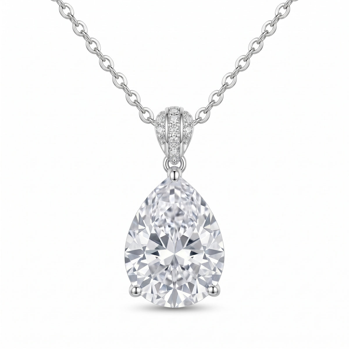 Sterling Silver Pear-Cut Cubic Zirconia Pendant Necklace