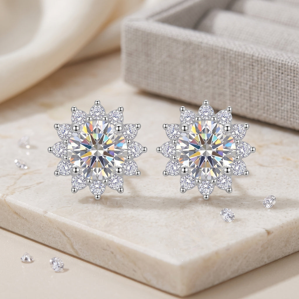 Sterling Silver Moissanite Flower Cluster Stud Earrings