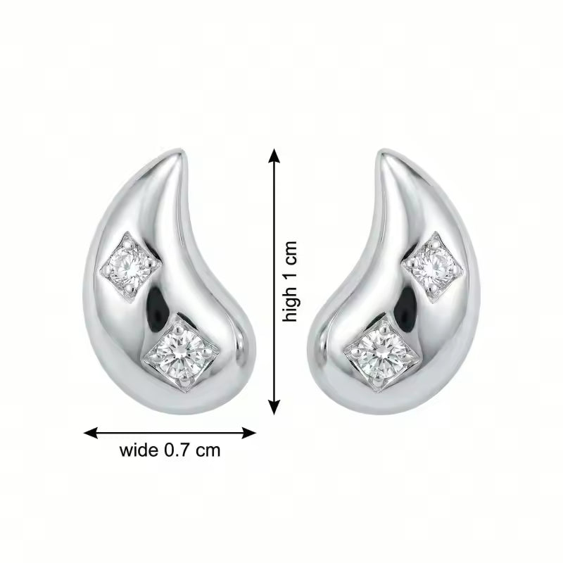 Elegant Silver Teardrop Stud Earrings with CZ Accents