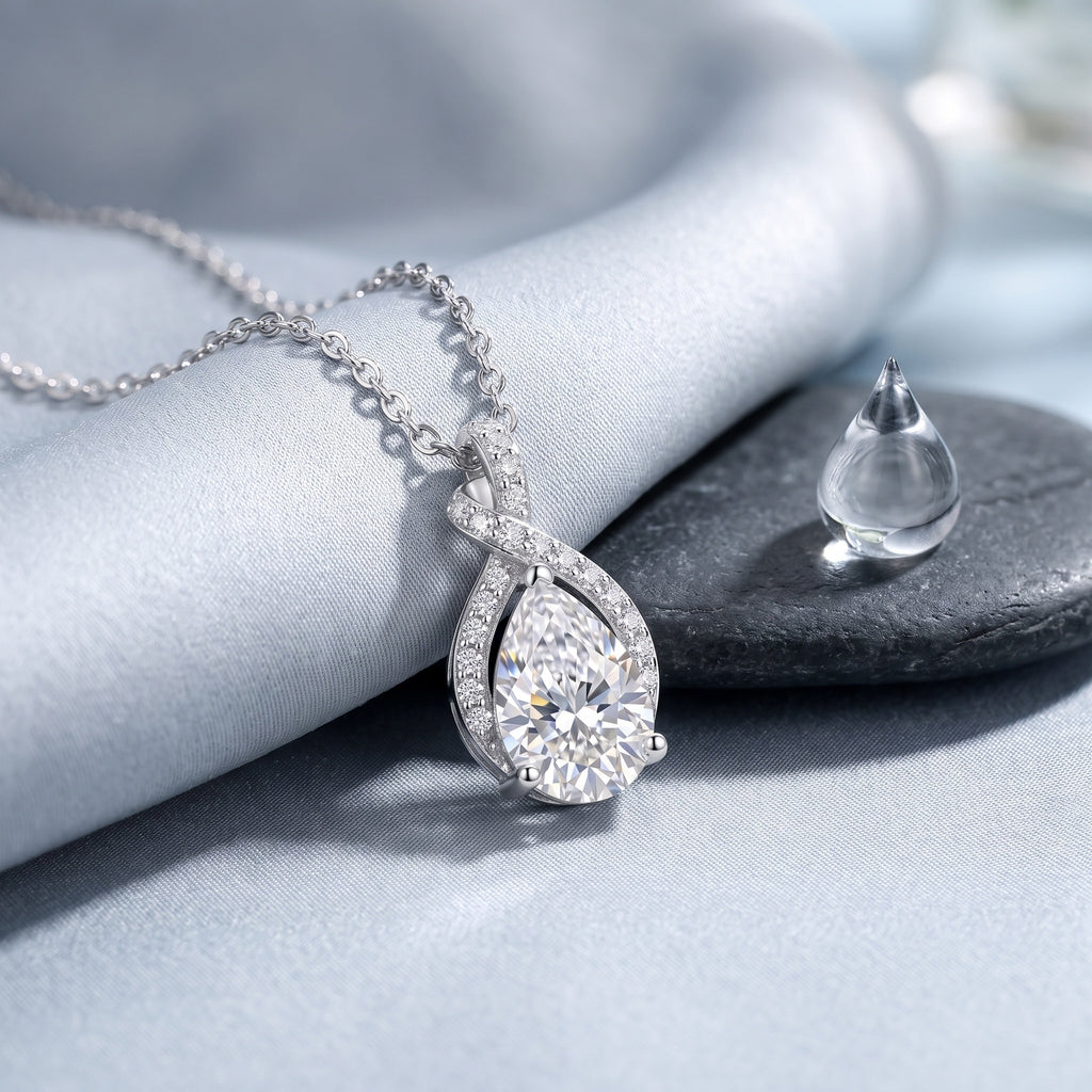 Sterling Silver Pear Moissanite Pendant Necklace