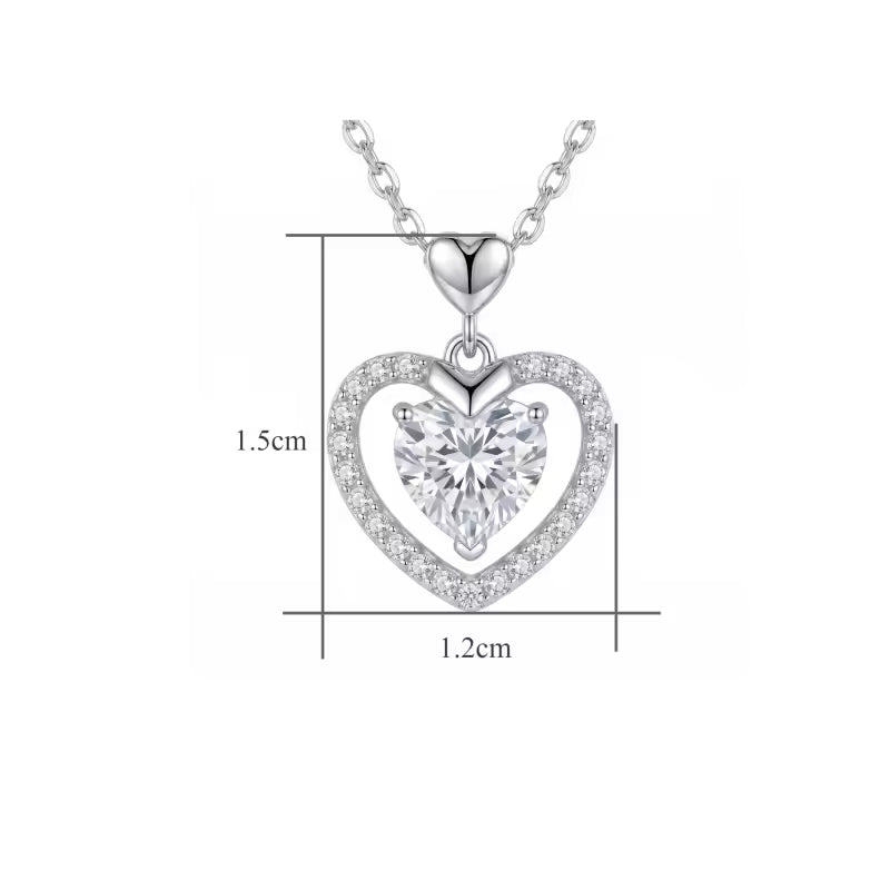 Sterling Silver Heart-Cut Moissanite Halo Pendant Necklace