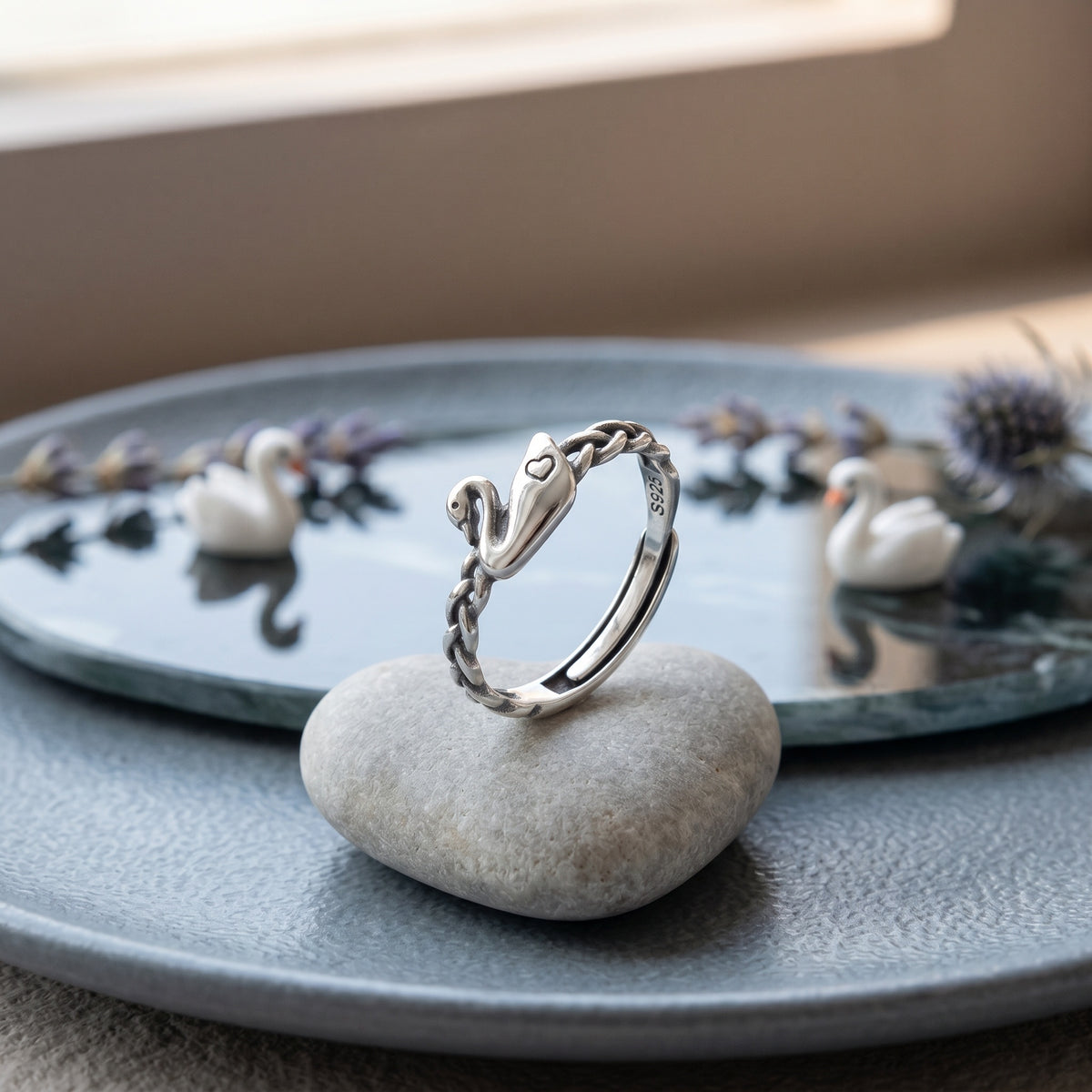 Sterling Silver Adjustable Swan Ring