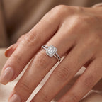 Sterling Silver Adjustable Emerald-Cut Moissanite Halo Ring