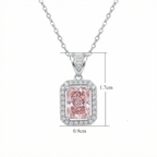Sterling Silver Pink Radiant-Cut Gemstone Pendant Necklace – Halo Design