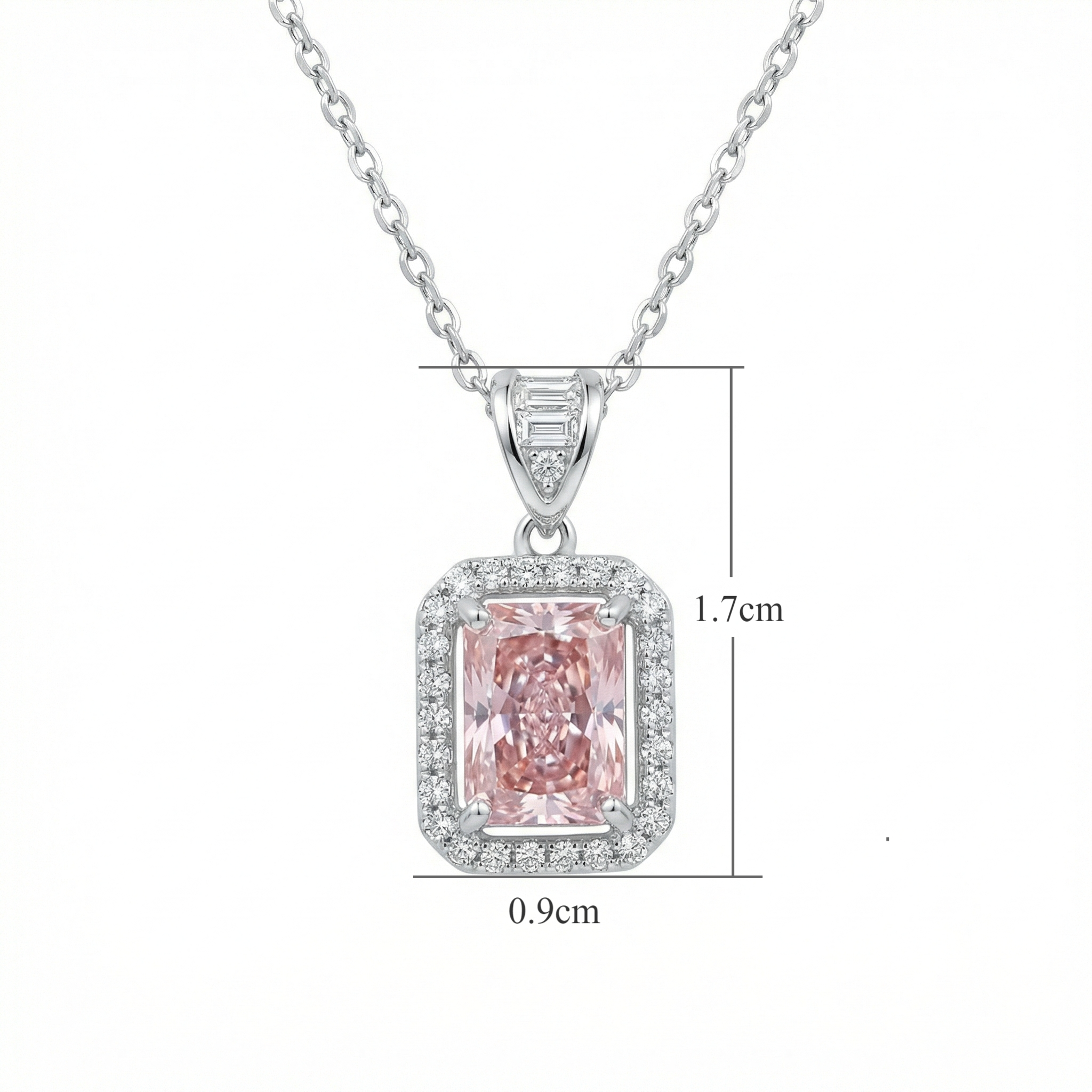 Sterling Silver Pink Radiant-Cut Gemstone Pendant Necklace – Halo Design