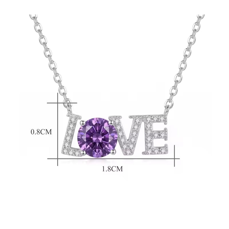Sterling Silver Purple Moissanite LOVE Necklace