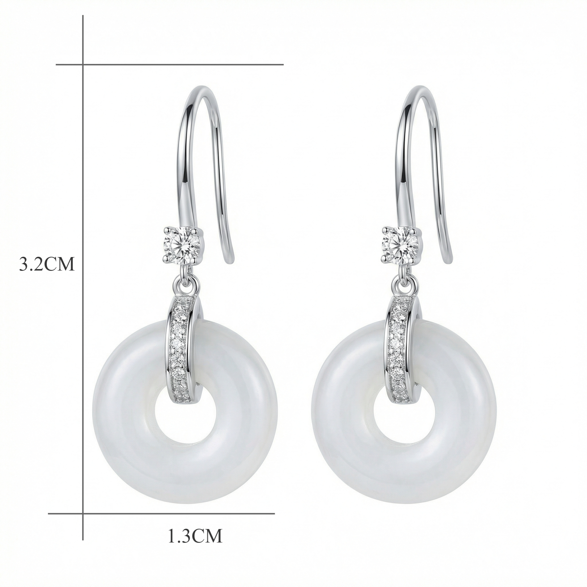 Elegant White Stone Drop Earrings with Polished Silver Accents