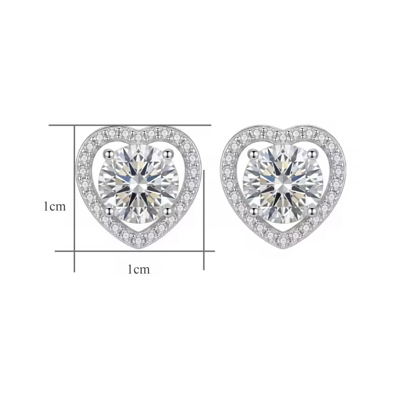 Sterling Silver Heart Moissanite Halo Stud Earrings